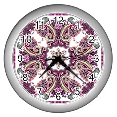 Multicolored Pattern Illustration Purple Peacock Wall Clock (silver) by Jancukart