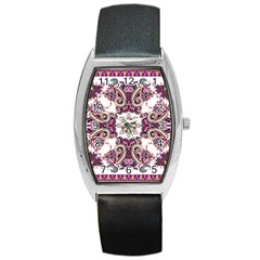 Multicolored Pattern Illustration Purple Peacock Barrel Style Metal Watch