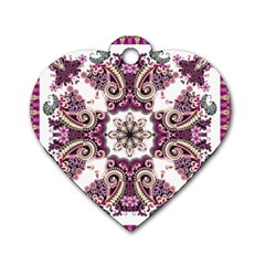 Multicolored Pattern Illustration Purple Peacock Dog Tag Heart (one Side)