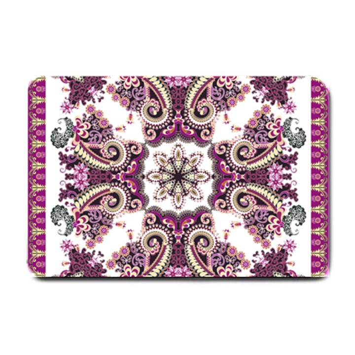 Multicolored Pattern Illustration Purple Peacock Small Doormat 