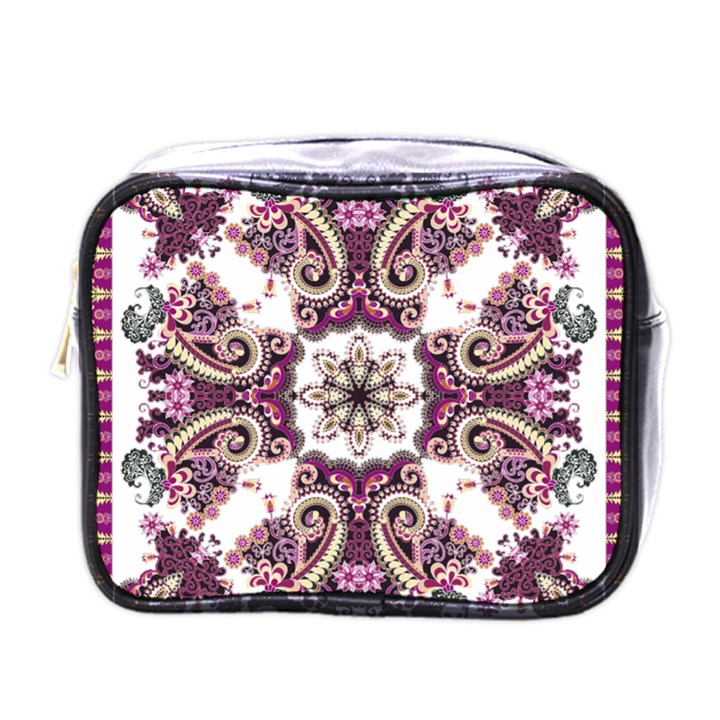 Multicolored Pattern Illustration Purple Peacock Mini Toiletries Bag (One Side)