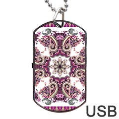 Multicolored Pattern Illustration Purple Peacock Dog Tag Usb Flash (one Side) by Jancukart