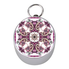 Multicolored Pattern Illustration Purple Peacock Mini Silver Compasses