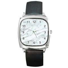 White Marble Texture Pattern Square Metal Watch