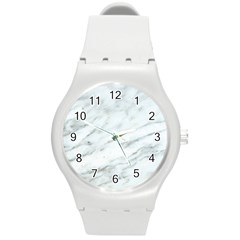 White Marble Texture Pattern Round Plastic Sport Watch (m)