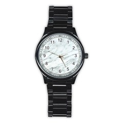 White Marble Texture Pattern Stainless Steel Round Watch