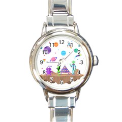 Alien Ufo Star Universe Star Vector Image Round Italian Charm Watch