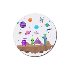 Alien Ufo Star Universe Star Vector Image Rubber Coaster (round)