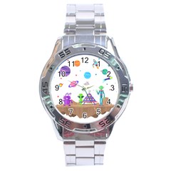 Alien Ufo Star Universe Star Vector Image Stainless Steel Analogue Watch