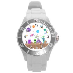 Alien Ufo Star Universe Star Vector Image Round Plastic Sport Watch (l)