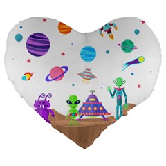 Alien Ufo Star Universe Star Vector Image Large 19  Premium Heart Shape Cushions