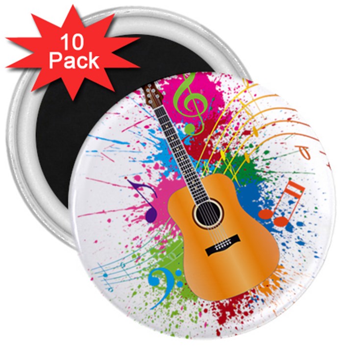 String Instrument Acoustic Guitar 3  Magnets (10 pack) 