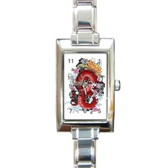 Drawing Red Dragon Legendary Rectangle Italian Charm Watch