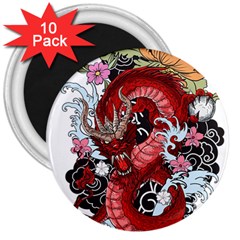 Drawing Red Dragon Legendary 3  Magnets (10 Pack)  by Jancukart