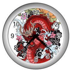 Drawing Red Dragon Legendary Wall Clock (silver)