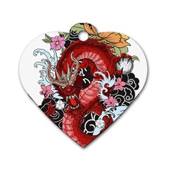 Drawing Red Dragon Legendary Dog Tag Heart (one Side)