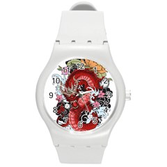 Drawing Red Dragon Legendary Round Plastic Sport Watch (m) by Jancukart