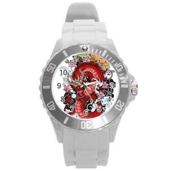 Drawing Red Dragon Legendary Round Plastic Sport Watch (l) by Jancukart