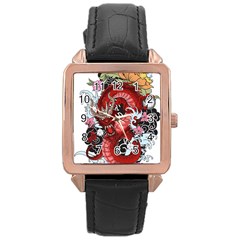 Drawing Red Dragon Legendary Rose Gold Leather Watch 