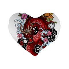 Drawing Red Dragon Legendary Standard 16  Premium Flano Heart Shape Cushions