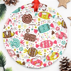 Candy Background Cartoon Round Filigree Ornament (two Sides)