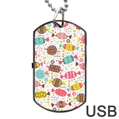 Candy Background Cartoon Dog Tag Usb Flash (two Sides) by Jancukart