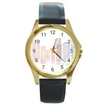 Buildings, Building City Building Condominium Skyscraper Round Gold Metal Watch Front