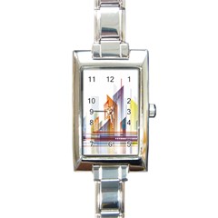 Building Artwork City Building Rectangle Italian Charm Watch