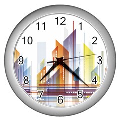 Building Artwork City Building Wall Clock (silver)