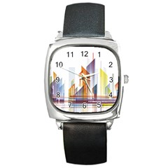 Building Artwork City Building Square Metal Watch