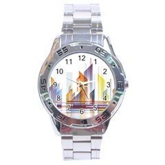 Building Artwork City Building Stainless Steel Analogue Watch