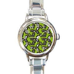 Cats And Skulls - Modern Halloween  Round Italian Charm Watch by ConteMonfrey