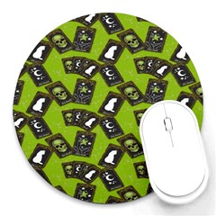 Cats And Skulls - Modern Halloween  Round Mousepads by ConteMonfrey