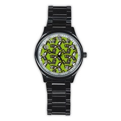 Cats And Skulls - Modern Halloween  Stainless Steel Round Watch