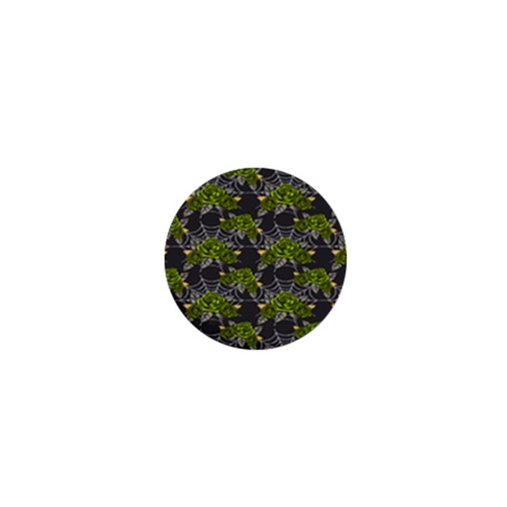 Halloween - Green Roses On Spider Web  1  Mini Buttons