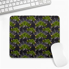 Halloween - Green Roses On Spider Web  Large Mousepads by ConteMonfrey