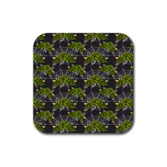 Halloween - Green Roses On Spider Web  Rubber Coaster (square) by ConteMonfrey