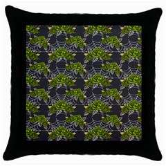 Halloween - Green Roses On Spider Web  Throw Pillow Case (black) by ConteMonfrey