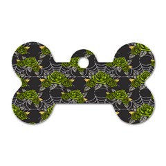 Halloween - Green Roses On Spider Web  Dog Tag Bone (one Side) by ConteMonfrey