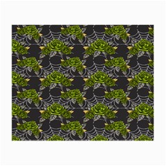 Halloween - Green Roses On Spider Web  Small Glasses Cloth (2 Sides) by ConteMonfrey