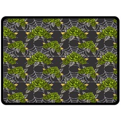 Halloween - Green Roses On Spider Web  Fleece Blanket (large)  by ConteMonfrey