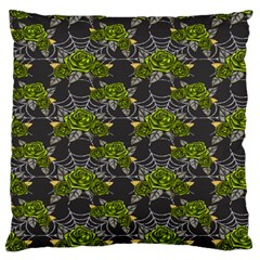 Halloween - Green Roses On Spider Web  Large Cushion Case (one Side) by ConteMonfrey