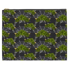 Halloween - Green Roses On Spider Web  Cosmetic Bag (xxxl) by ConteMonfrey