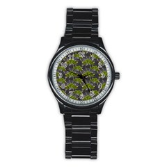 Halloween - Green Roses On Spider Web  Stainless Steel Round Watch by ConteMonfrey