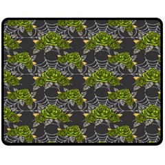 Halloween - Green Roses On Spider Web  Double Sided Fleece Blanket (medium)  by ConteMonfrey