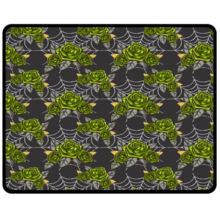 Halloween - Green Roses On Spider Web  Double Sided Fleece Blanket (Medium) 