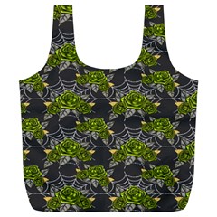 Halloween - Green Roses On Spider Web  Full Print Recycle Bag (xl) by ConteMonfrey