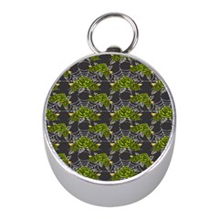 Halloween - Green Roses On Spider Web  Mini Silver Compasses by ConteMonfrey