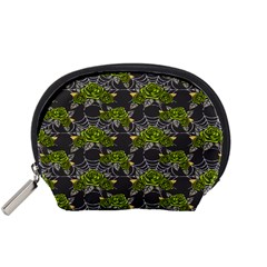 Halloween - Green Roses On Spider Web  Accessory Pouch (small) by ConteMonfrey