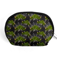 Halloween - Green Roses On Spider Web  Accessory Pouch (medium) by ConteMonfrey